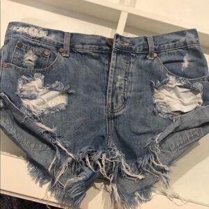 COPY - One Teaspoon Blue Distressed Jean Shorts